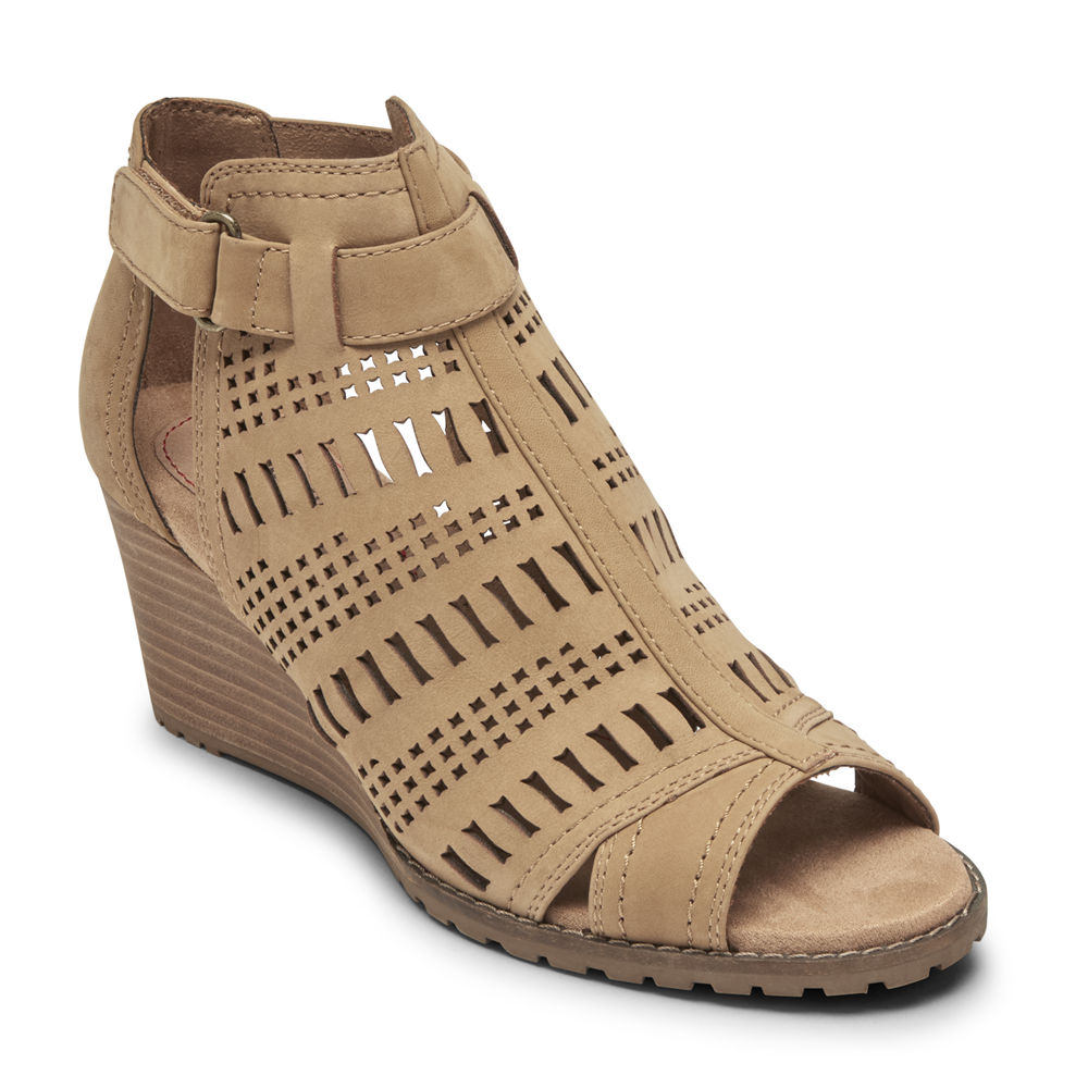 Booties Rockport Mulher Caqui - Cobb Hill Lucinda Perforated - 20718BQCG